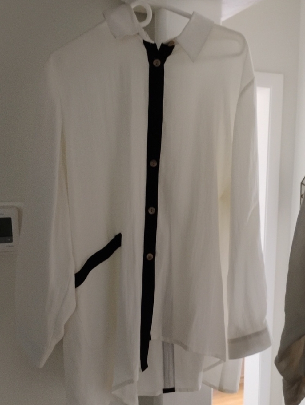 Classic White Button-Down Shirt with Black Trim